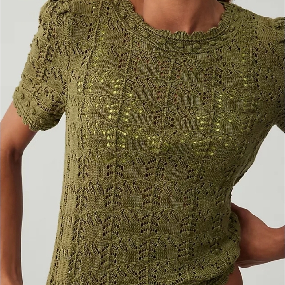 Anthropologie Olive Lace Knit Blouse